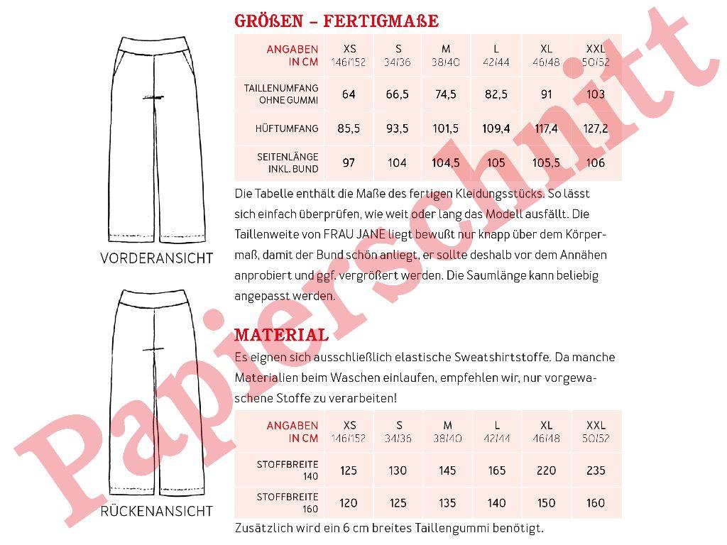 Papierschnittmuster gerade Jogginghose Frau Jane XS-XXL